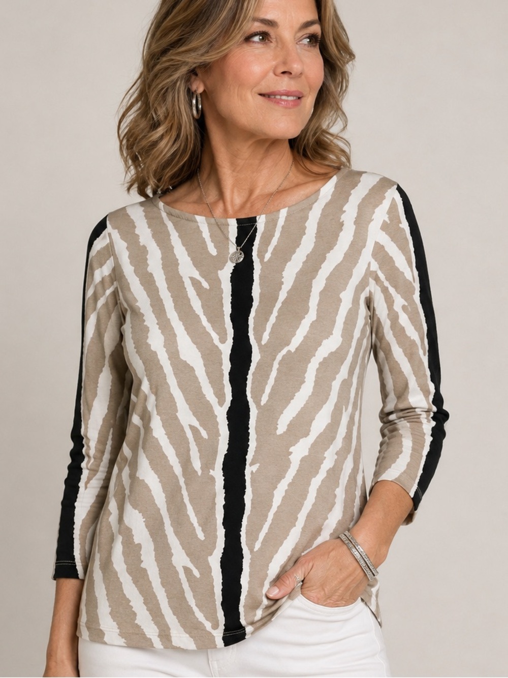 NWT DG2 by Diane Gilman - Modern Zebra Stripe Long Sleeve Top - Sz S
